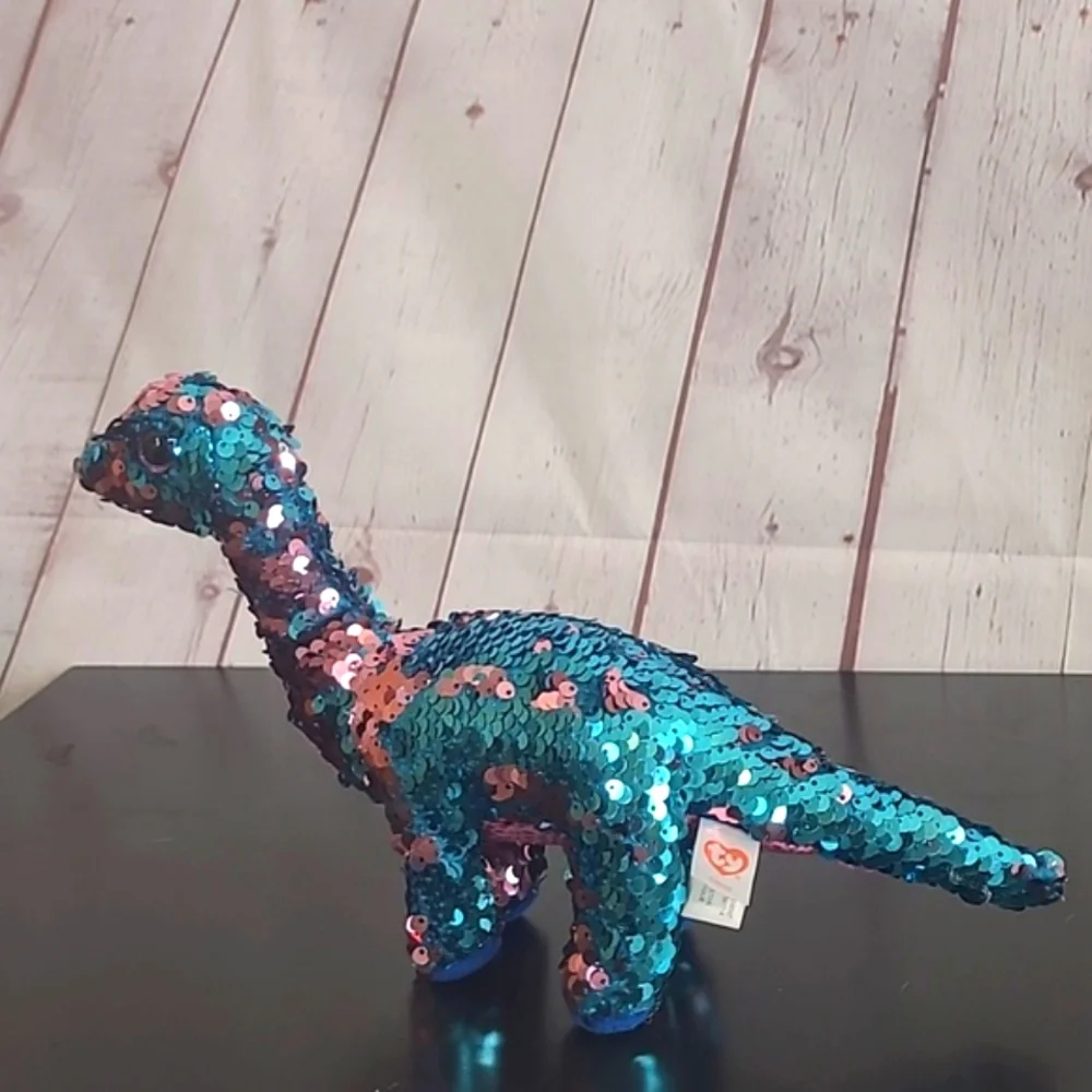 TY Beanie Baby Flippables TREMOR Dinosaur Blue Pink Sequins 6" NASA SpaceX - Picture 5 of 16